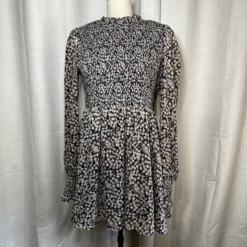 Lulus Floral‎ Forever Navy Blue Smocked Skater Dress Baby Doll Flowy Size XL